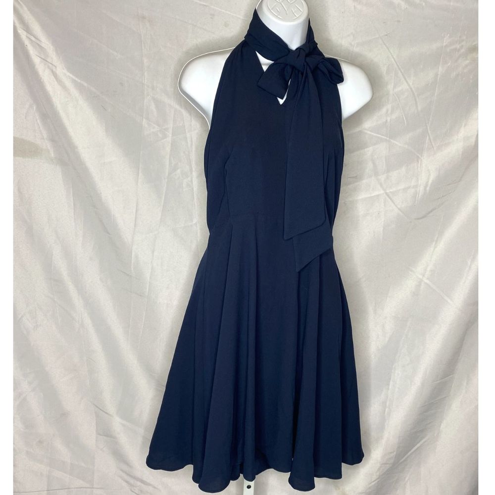Betsey Johnson Navy Tie-Neck Fit & Flare Dress